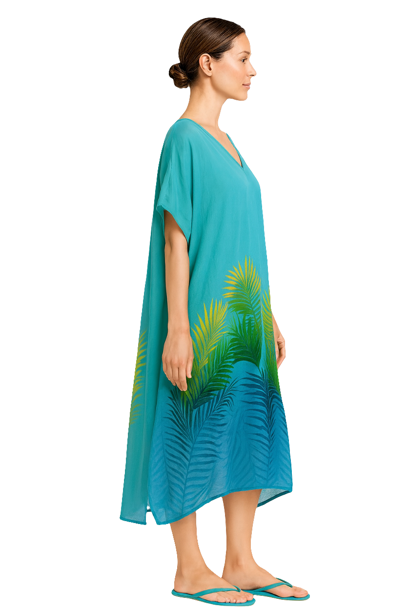 Turquoise Palm Breeze Chiffon Caftan