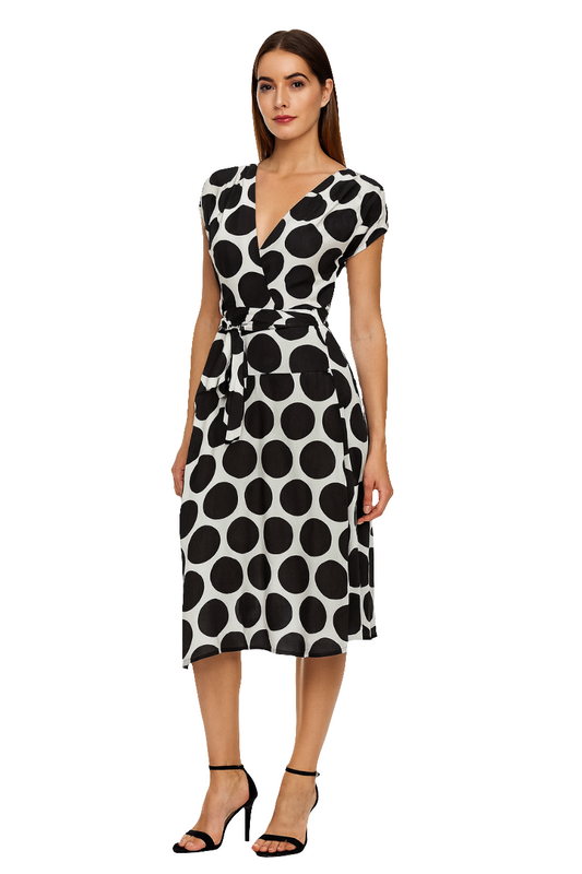 Elegant Swiss Satin Polyester Printed Polka Dot Dress