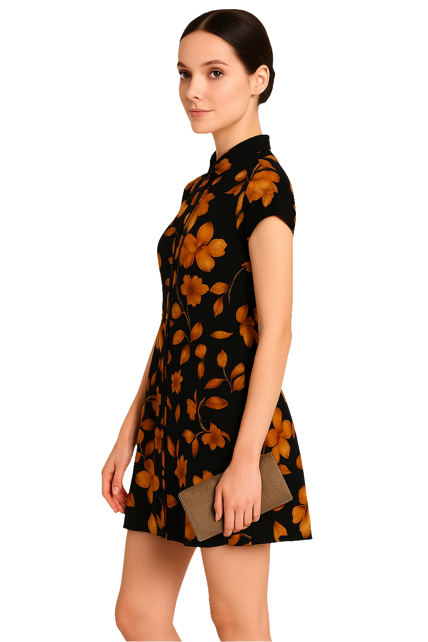 Polyester Floral Button-Down Shirt Collar Dress
