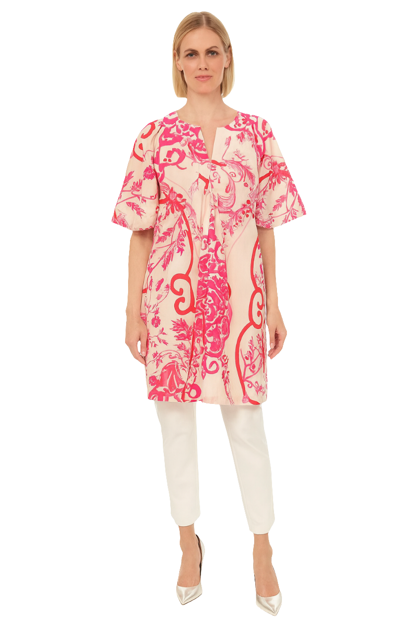 Pink & Red Floral Printed Tunic Dress