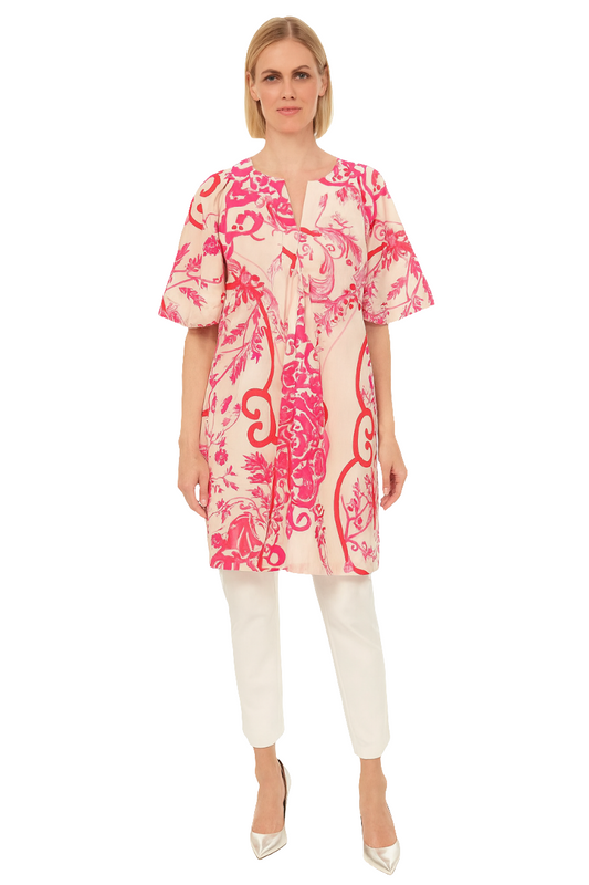 Pink & Red Floral Printed Tunic Dress