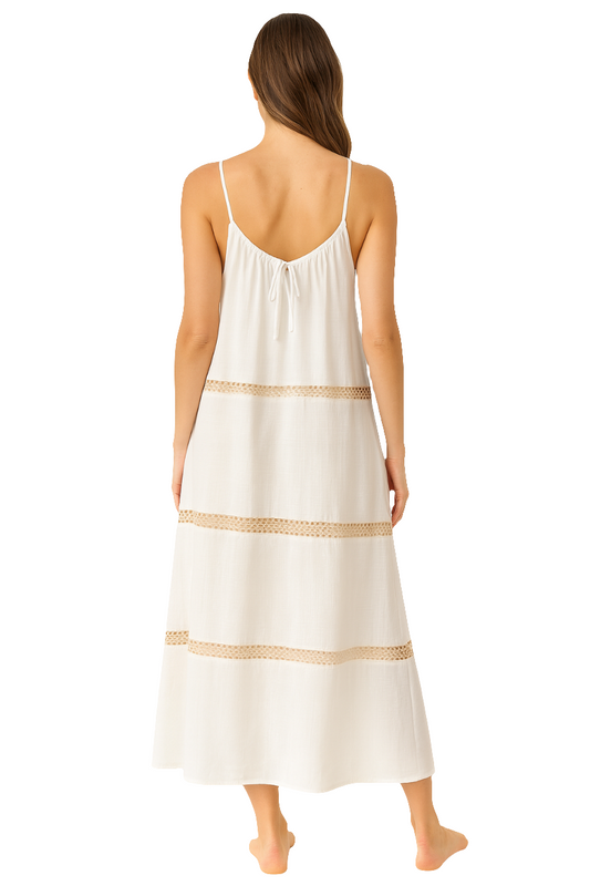 Rayon Viscose Self-Checks Dress with Lace