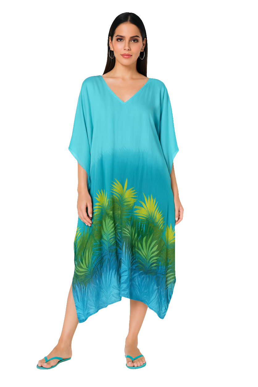 Turquoise Palm Breeze Chiffon Caftan
