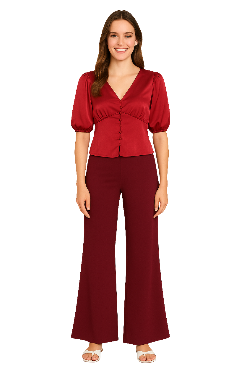 Silky Top with Decorative Fabric-Covered Buttons