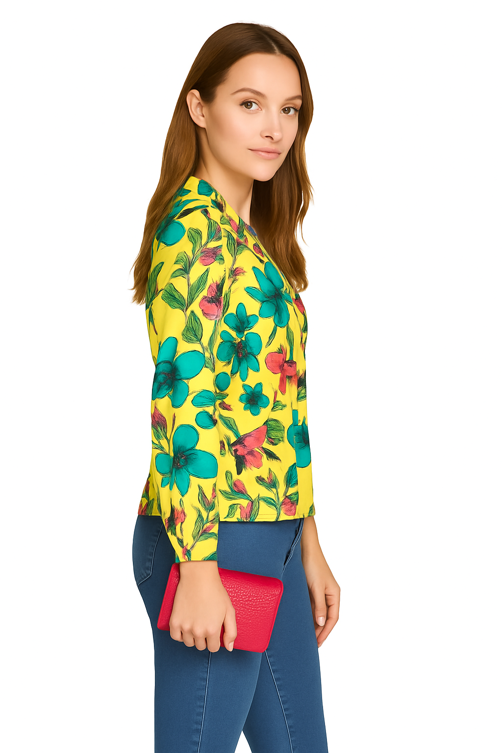 Bright Floral Polyester Shrug-Style Shirt