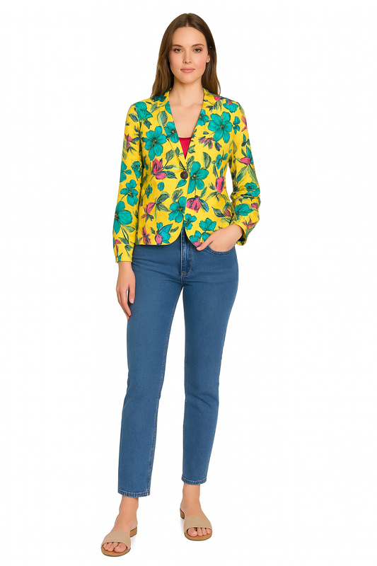 Bright Floral Polyester Shrug-Style Shirt