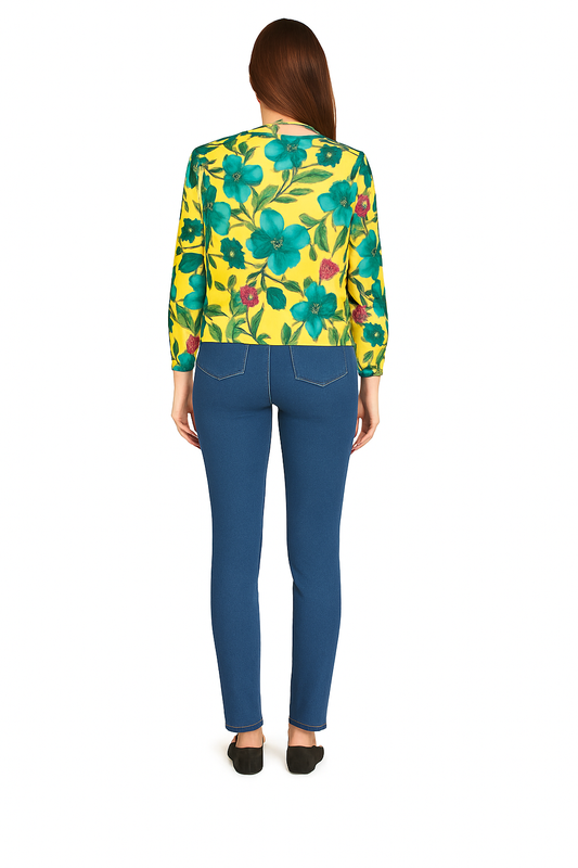 Bright Floral Polyester Shrug-Style Shirt