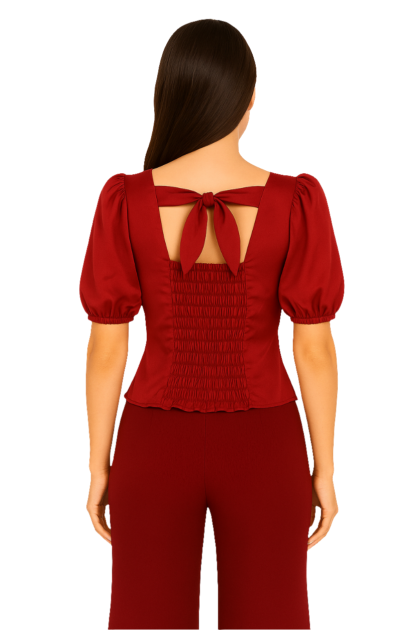 Silky Top with Decorative Fabric-Covered Buttons