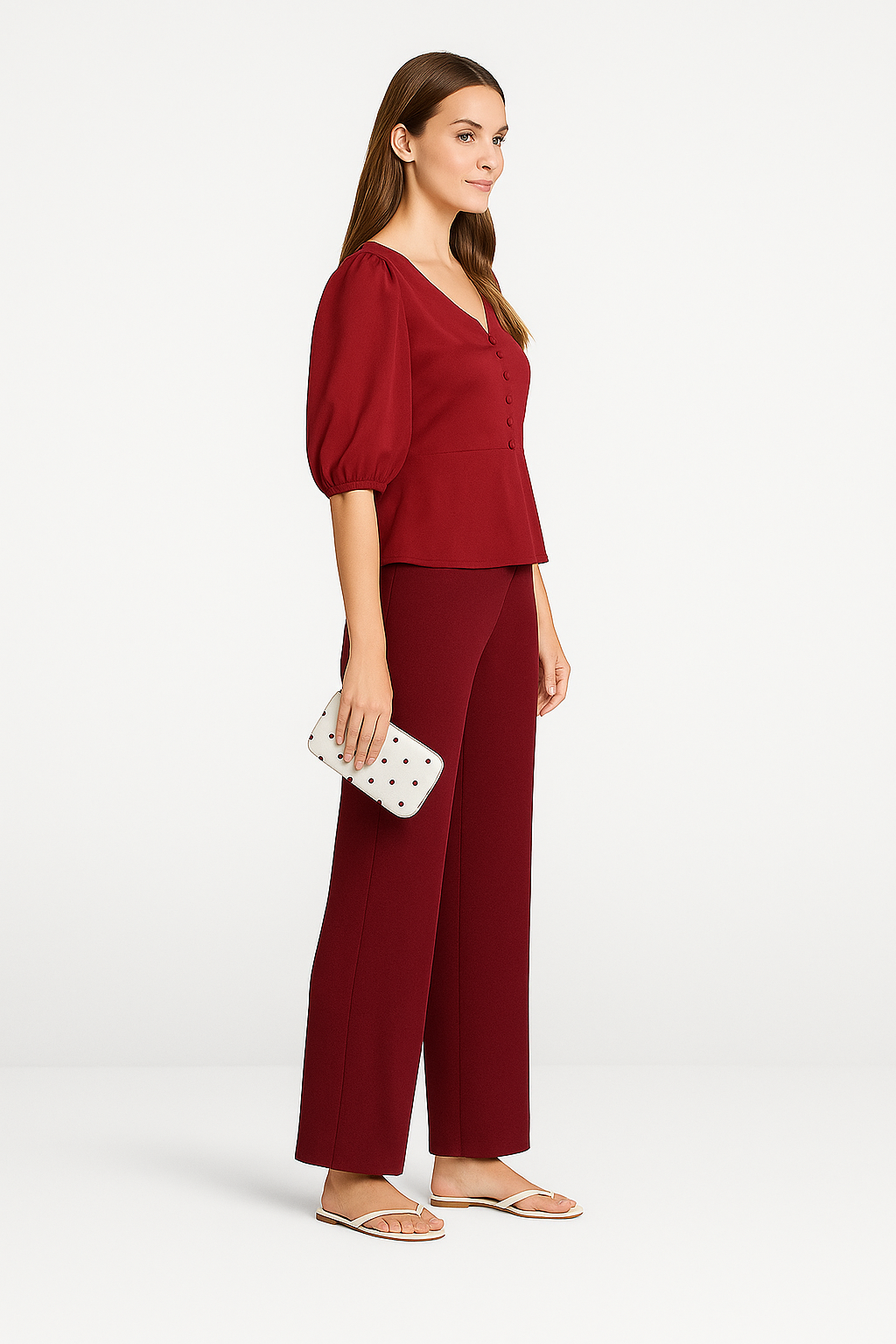 Silky Top with Decorative Fabric-Covered Buttons