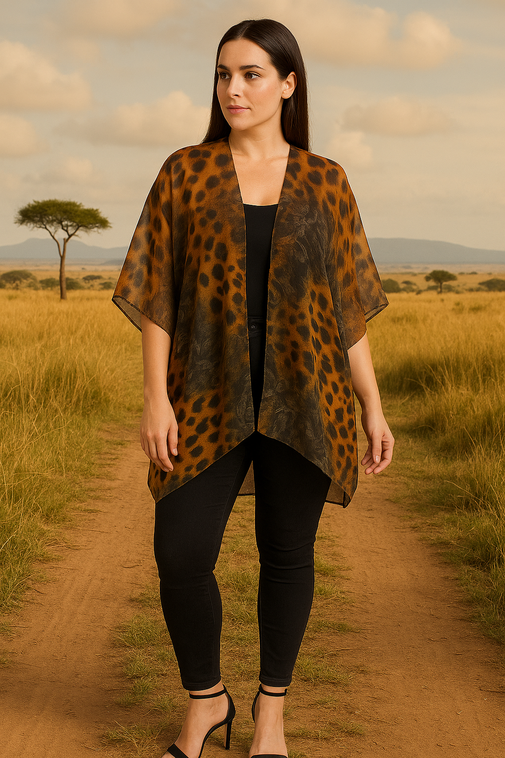 Leopard Print Chiffon Polyester Shrug – Lightweight Sheer Layer
